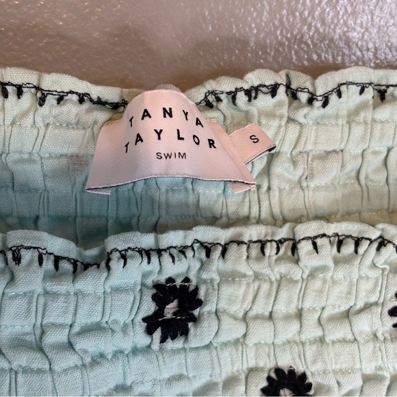 Tanya Taylor Small Lina Smocked Embroidered Cotton Mini Dress Swim Coverup Teal - Picture 6 of 7